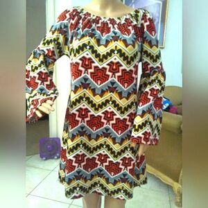 FUN COMF BOHO Multicolor Geometric Pattern Dress BY WEST LOOP SZ. MED STRETCHY